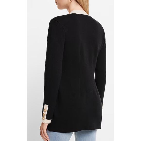 Express Tipped Novelty Button Sweater Jacket Black Preppy Casual Wardrobe Sz S - Picture 3 of 13